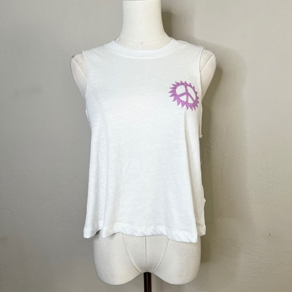 Spiritual Gangster May All Beings Crop Tank White Peace Sign Graphic XS NEW